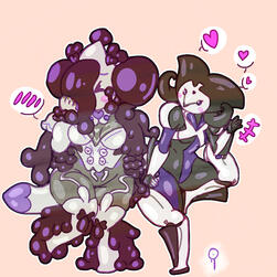Chibi illustration of Follie and Mirage from warframe for pride 2026.